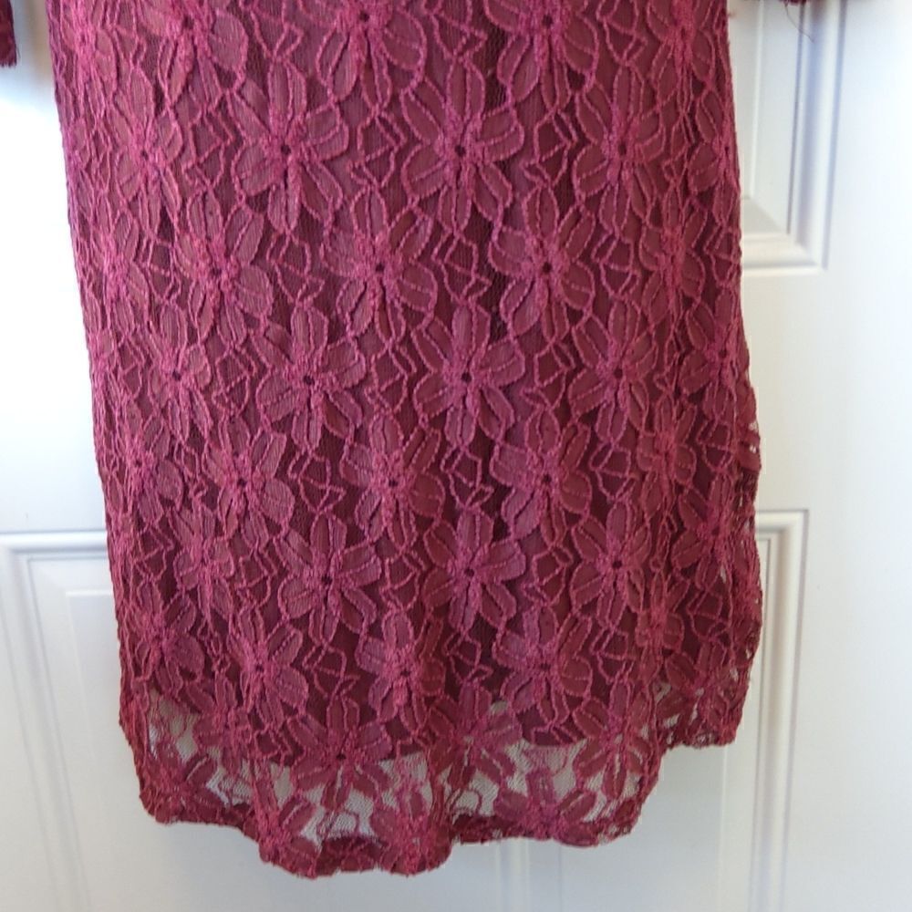 Blooming Rose maroon fully lined lace Bell sleeve dress - Picture 4 of 12